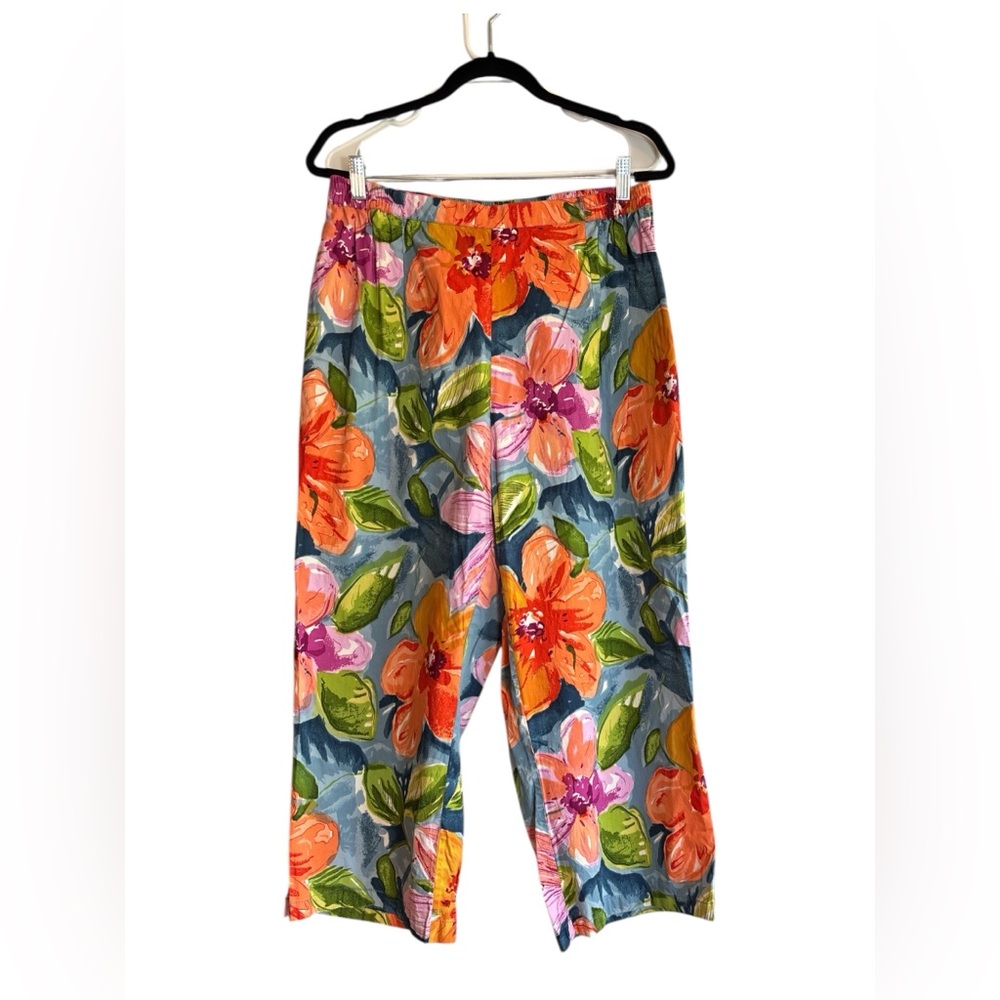 Junonia Floral Capri Pants Women’s 1X Elastic Waist Cotton Spandex